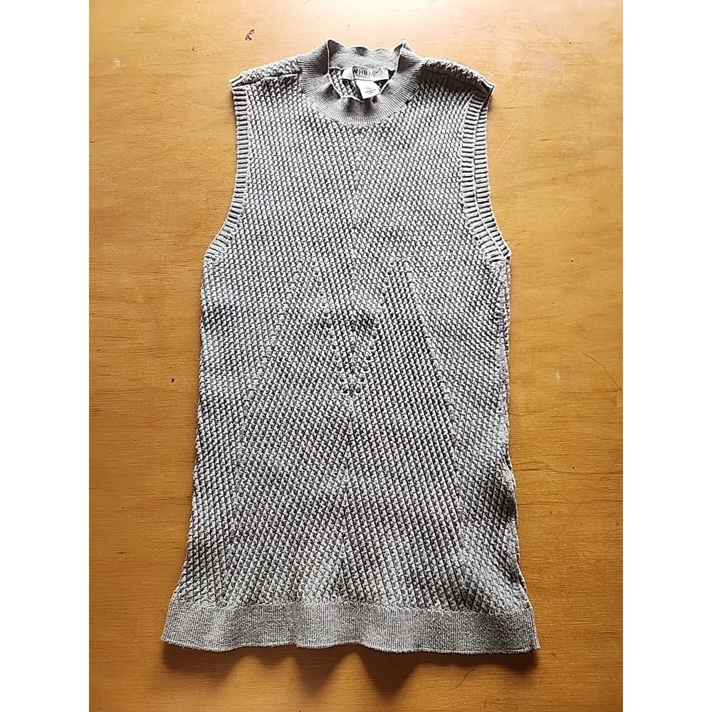 WHBM Grey Diamond Stitch Rayon Blend Mock Neck Sweater Tank Top Size XL Stretch
